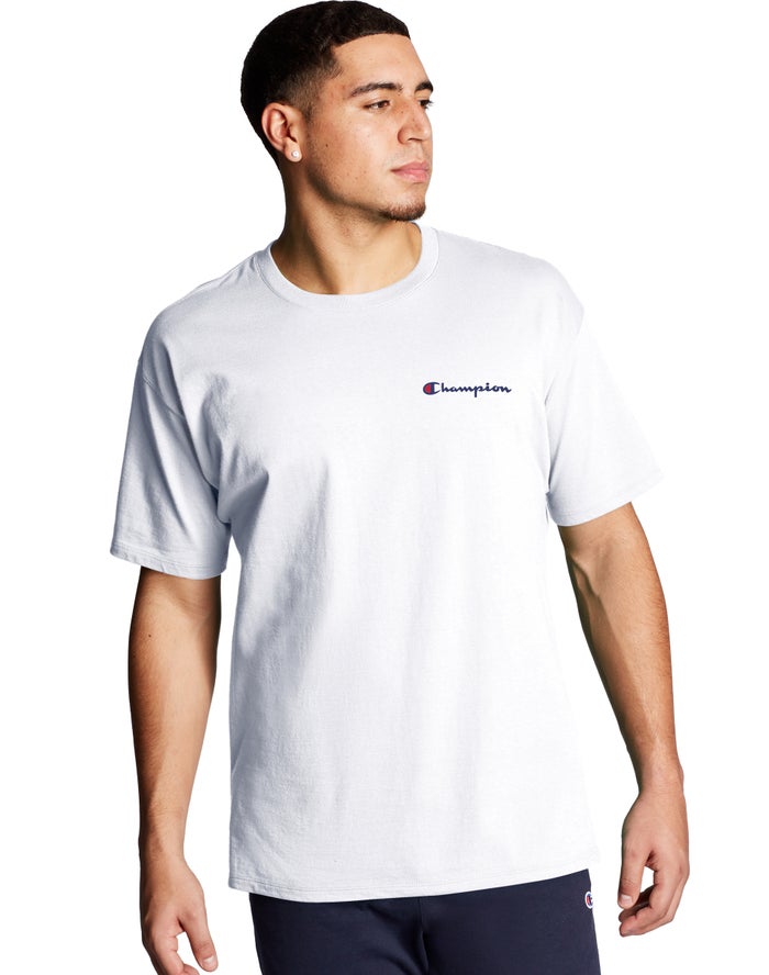 Champion Mens T-Shirt NZ - Classic Jersey Script Logo White ( 8046-LMZYV )